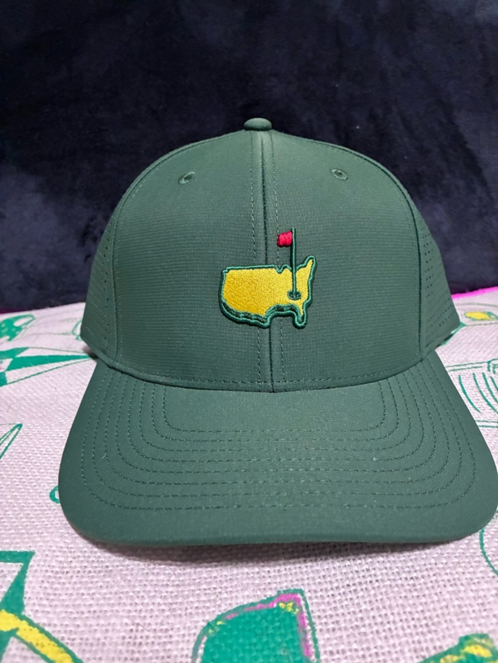 2026 Masters Dark Green Golf Hat with Yellow USA Map Patch and Red Flag